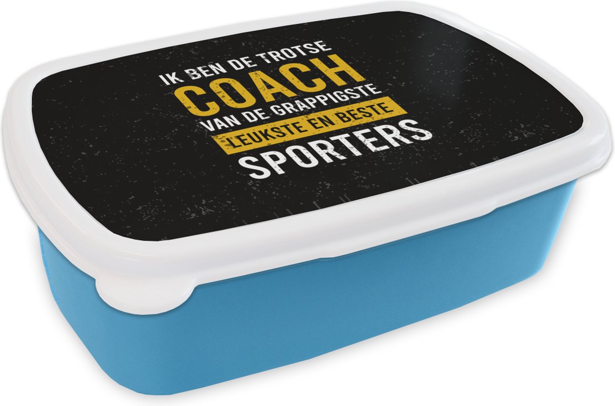 Broodtrommel Blauw - Lunchbox - Brooddoos - Quotes - Coach - Trots - 18x12x6 cm - Kinderen - Jongen