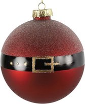 kerstbal Belly 8 cm glas rood/zwart/goud