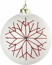 kerstbal Dione 10 cm glas wit/rood/goud