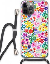 Case Company® - iPhone 13 Pro Max hoesje met Koord - Little Flowers - Telefoonhoesje met Zwart Koord - Extra Bescherming aan alle Kanten en Over de Schermrand