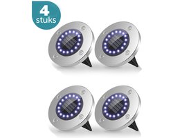ForDig Solar Grondspots voor Buiten (4 stuks) - RVS Grond Spots op Zonne-energie met 16 LED Spotjes - Buitenverlichting Tuinlamp