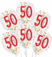 ballonnen confetti 50 jaar 27,5 cm latex wit 6 stuks