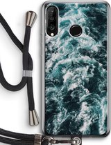 Case Company® - Huawei P30 Lite hoesje met Koord - Zee golf - Telefoonhoesje met Zwart Koord - Bescherming aan alle Kanten en Over de Schermrand
