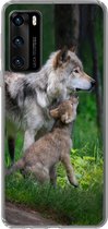 Geschikt voor Huawei P40 hoesje - Wolf - Baby - Bos - Siliconen Telefoonhoesje