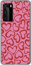 Geschikt voor Huawei P40 Pro hoesje - Een illustratie van behang met rode hartjes - Siliconen Telefoonhoesje