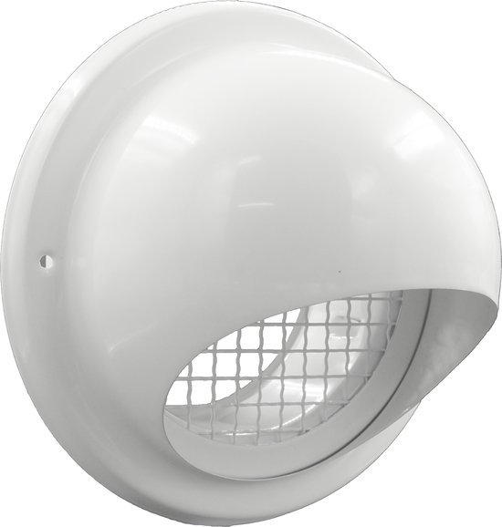 Witte bolrooster met een grofmazig RVS gaas.