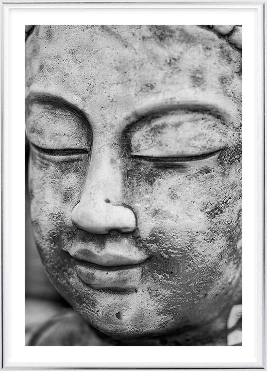 Poster Met Metaal Zilveren Lijst - Boeddha Standbeeld Poster