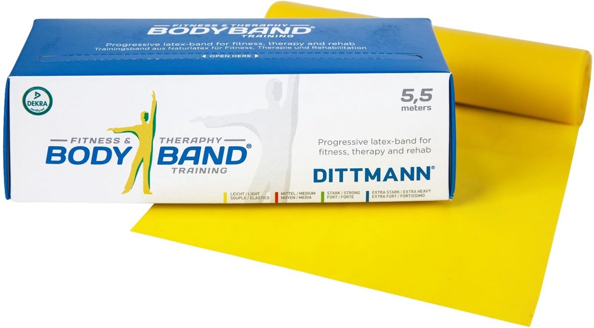 Fitness elastiek 5,5 meter - Lichte weerstand - Geel - Body-Band