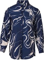 Dames blouse lange mouwen design print met klassieke kraag - marine | Maat L