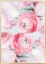 Poster Met Metaal Gouden Lijst - Roze Bleke Bloemen Poster