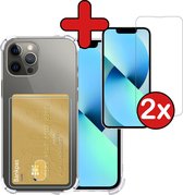 Hoesje Geschikt voor iPhone 13 Pro Max Hoesje Met Pasjeshouder Siliconen Case Met Kaarthouder Met 2x Screenprotector - Hoes Geschikt voor iPhone 13 Pro Max Hoesje Shock Proof Case - Transparant