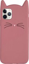 Peachy Schattige Kat iPhone 11 Pro Max Silicone hoesje 3D - Roze Bescherming