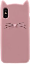 Peachy Schattige Kat hoesje iPhone X XS siliconen cover dieren oortjes kitten - Roze