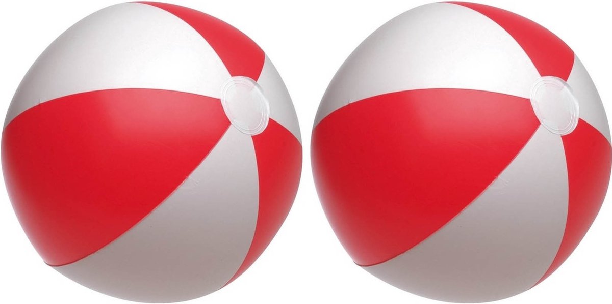 2x Opblaasbare speelgoed strandballen rood/wit 28 cm - strandballen - Buiten speelgoed - Strand speelgoed