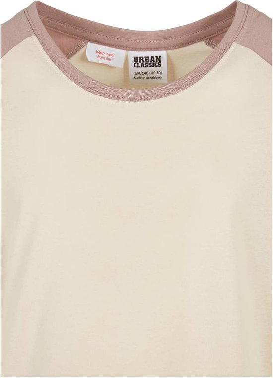 Urban Classics - Contrast Raglan Kinder T-shirt - Kids 146/152 - Beige/Roze