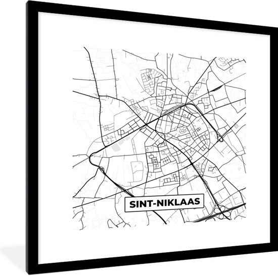 Cadre photo avec affiche Zwart Wit- Zwart Wit - België - Carte - Plan de la ville - Carte - Sint Niklaas - 40x40 cm - Cadre pour affiche