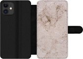 Bookcase Geschikt voor iPhone 12 Pro Max telefoonhoesje - Marmer print - Steen - Licht - Met vakjes - Wallet case met magneetsluiting