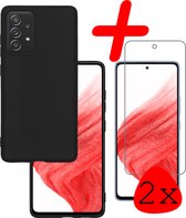 Hoes Geschikt voor Samsung A53 Hoesje Siliconen Back Cover Case Met 2x Screenprotector - Hoesje Geschikt voor Samsung Galaxy A53 Hoes Cover Hoesje - Zwart.