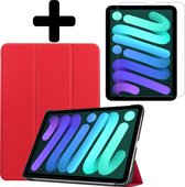 Hoes Geschikt voor iPad Mini 6 Hoes Luxe Hoesje Book Case Met Screenprotector - Hoesje Geschikt voor iPad Mini 6 Hoes Cover - Rood