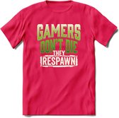 Gamers don't die T-shirt | Groen | Gaming kleding | Grappig game verjaardag cadeau shirt Heren – Dames – Unisex | - Roze - XL