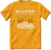 Gamers don't die T-shirt | Geel | Gaming kleding | Grappig game verjaardag cadeau shirt Heren – Dames – Unisex | - Geel - M