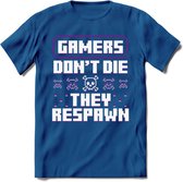 Gamers don't die pixel T-shirt | Paars | Gaming kleding | Grappig game verjaardag cadeau shirt Heren – Dames – Unisex | - Donker Blauw - 3XL