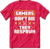 Gamers don't die pixel T-shirt | Geel | Gaming kleding | Grappig game verjaardag cadeau shirt Heren – Dames – Unisex | - Roze - M