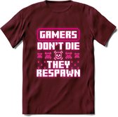 Gamers don't die pixel T-shirt | Neon Roze | Gaming kleding | Grappig game verjaardag cadeau shirt Heren – Dames – Unisex | - Burgundy - L