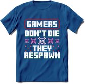 Gamers don't die pixel T-shirt | Gaming kleding | Grappig game verjaardag cadeau shirt Heren – Dames – Unisex | - Donker Blauw - 3XL