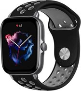 Siliconen Smartwatch bandje - Geschikt voor  Amazfit GTS 3 sport band - zwart/grijs - Strap-it Horlogeband / Polsband / Armband