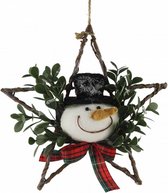 kersthanger sneeuwpop ster 21 cm groen/bruin