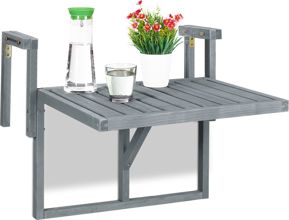 Relaxdays klaptafel balkon - houten balkontafel inklapbaar - kleine hangtafel balkonreling - Relaxdays