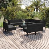 12-delige Loungeset met kussens poly rattan zwart