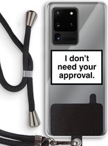Case Company® - Samsung Galaxy S20 Ultra hoesje met Koord - Don't need approval - Telefoonhoesje met Zwart Koord - Bescherming aan alle Kanten en Over de Schermrand