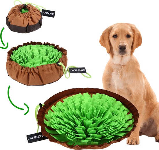 VEDIC® - XL Snuffelmat Groen/Bruin - Hondenspeelgoed- Antischrok - 45 CM - Hondenspeelgoed - Honden en Katten - Intelligentie - Slow feeder - Voerbak