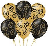 12x stuks Leeftijd verjaardag feest ballonnen 60 jaar geworden zwart/goud 30 cm - Feestartikelen/versiering