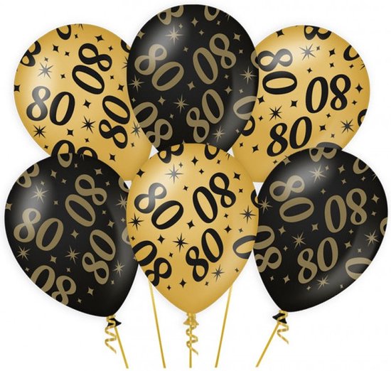 18x stuks Leeftijd verjaardag feest ballonnen 80 jaar geworden zwart/goud 30 cm - Feestartikelen/versiering