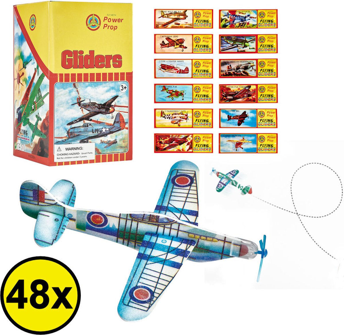 48 Stuks Foam Vliegtuigen - Uitdeelcadeautjes - Fighter Gliders vliegtuig - Zweefvliegtuigen - Model: Foam Vliegtuig in Display