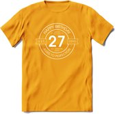 27th Happy Birthday T-shirt | Vintage 1995 Aged to Perfection | 27 jaar verjaardag cadeau | Grappig feest shirt Heren – Dames – Unisex kleding | - Geel - M