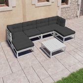 vidaXL 7-delige Loungeset met kussens massief grenenhout wit