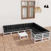 10-delige Loungeset met kussens massief grenenhout wit