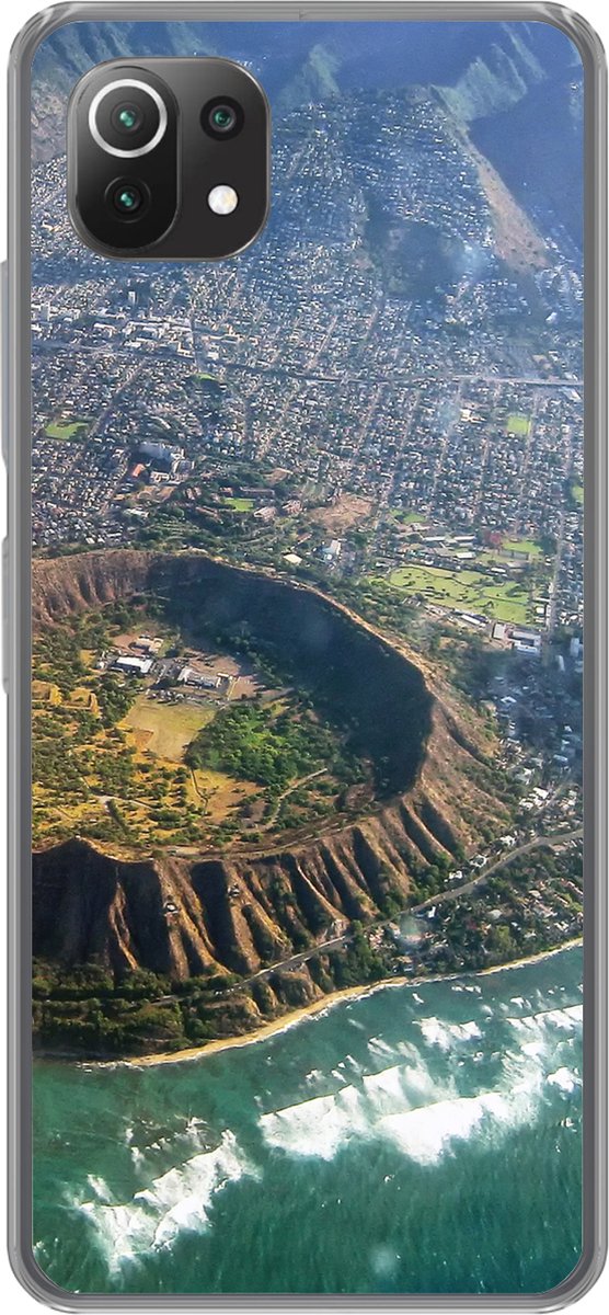 Telefoonhoesje Geschikt voor Xiaomi Mi 11 Lite hoesje - Een luchtfoto van Honolulu en een uitgestorven krater op Hawaii - Siliconen Telefoonhoesje Telefoonhoesje