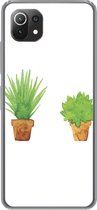 Geschikt voor Xiaomi Mi 11 Lite hoesje - Bloempot - Waterverf - Planten - Siliconen Telefoonhoesje