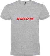 Grijs  T shirt met  print van "# FREEDOM " print Rood size XS