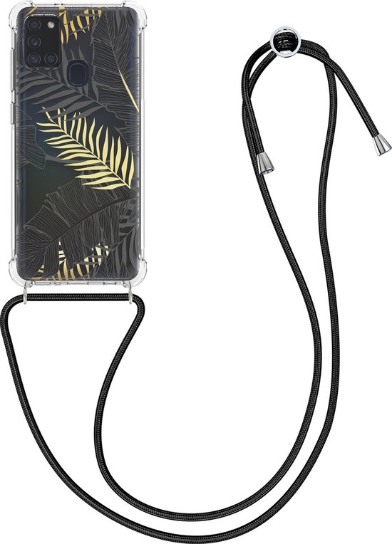 kwmobile telefoonhoesje geschikt voor Samsung Galaxy A21s - Hoesje met telefoonkoord - Back cover voor smartphone - Case in geel / grijs / transparant