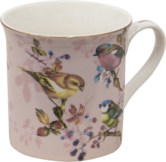 fanquare Robin Vogels en Bloemen Porselein Theepotset, Theemok en Schotel van keramiek met glazen theepot, blauw