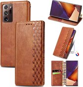 Luxe PU Lederen Ruitpatroon Wallet Case + PMMA Screenprotector voor Galaxy Note 20 Ultra 5G _ Bruin