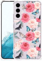 Telefoonhoesje Geschikt voor Samsung Galaxy S22 Plus Silicone Case met transparante rand Butterfly Roses