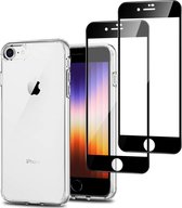 Hoesje geschikt voor iPhone SE 2022 + 2x Screenprotector – Full Screen Tempered Glass - Extreme TPU Case Transparant