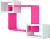 HOMCOM® Wandplank hangplank met 3 vakken MDF roze + wit